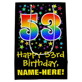 Sac Cadeau Moyen 53e anniversaire : Colorful Stars Motif & Rainbow