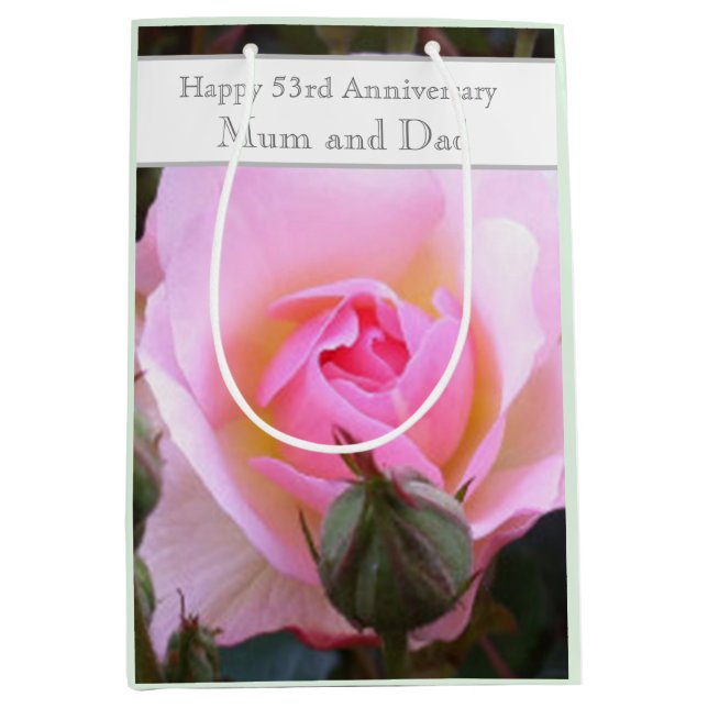 Sac Cadeau Moyen 53e anniversaire du Mariage Rose rose (Devant)