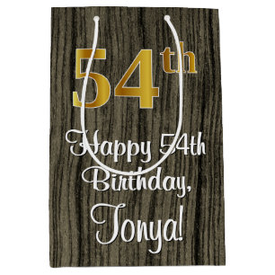 Sac Cadeau Moyen 54e anniversaire : Elégant Faux Gold Look #, Faux