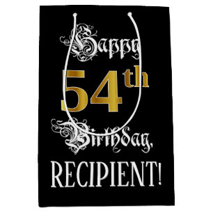 Sac Cadeau Moyen 54e anniversaire ~ Script fantaisie; Faux Gold Loo
