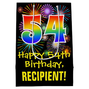 Sac Cadeau Moyen 54ème anniversaire : Fun Fireworks Motif + Rainbow