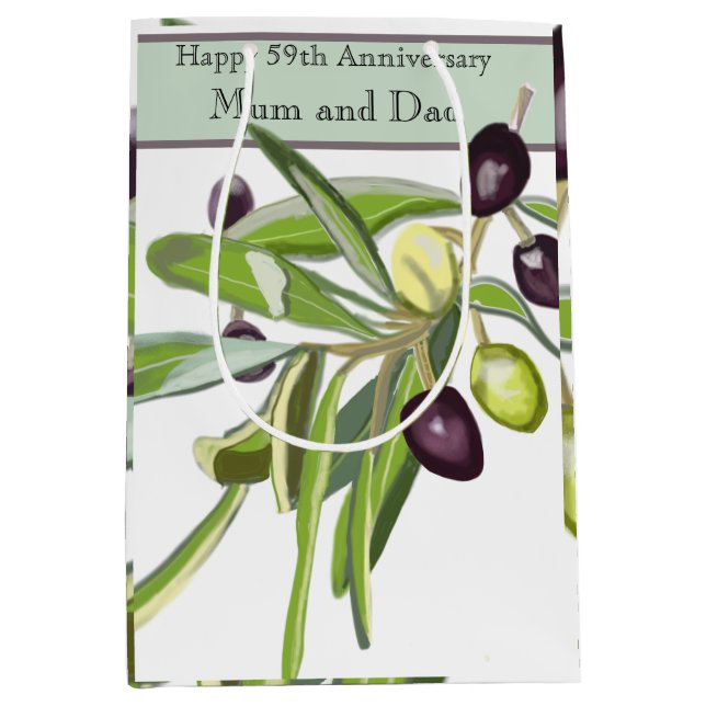 Sac Cadeau Moyen 59e anniversaire du Mariage Olive (Devant)
