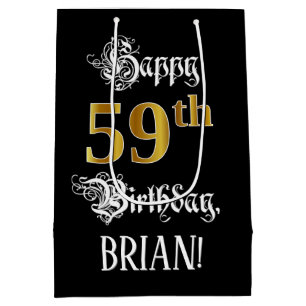 Sac Cadeau Moyen 59e anniversaire ~ Script fantaisie; Faux Gold Loo