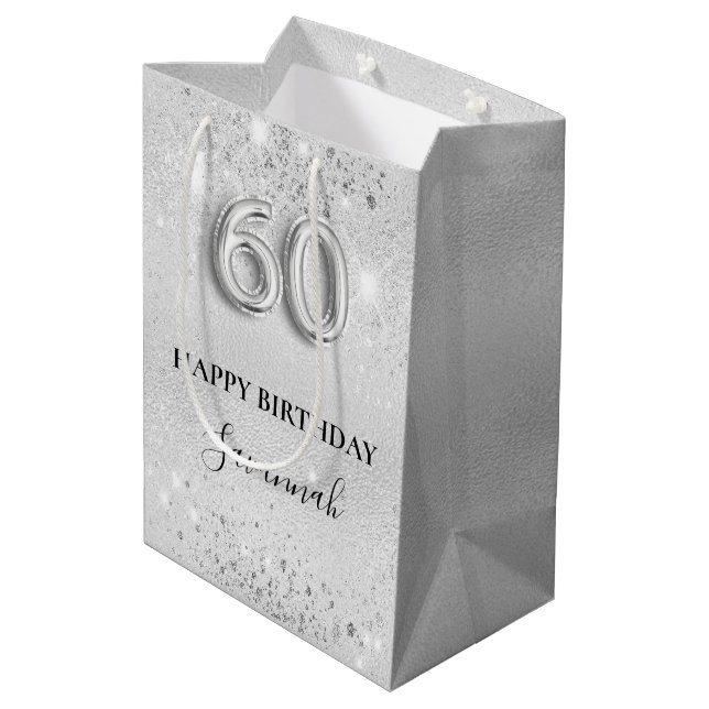 Sac Cadeau Moyen 60e anniversaire argent parties scintillant monogr (Dos Angle)