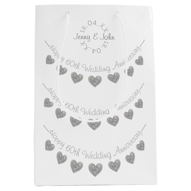 Sac Cadeau Moyen 60e anniversaire du Mariage coeur diamant (Devant)