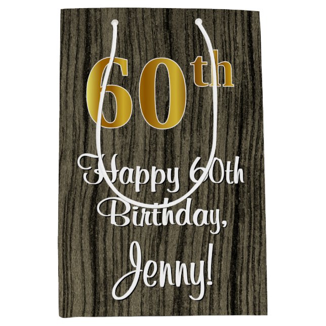 Sac Cadeau Moyen 60e anniversaire : Elégant Faux Gold Look #, Faux  (Devant)
