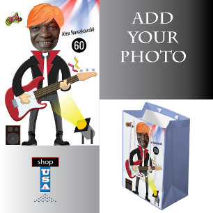 Sac Cadeau Moyen 60th Mens 🎸 🤣 Rockstar Anniversaire Guitare Funk