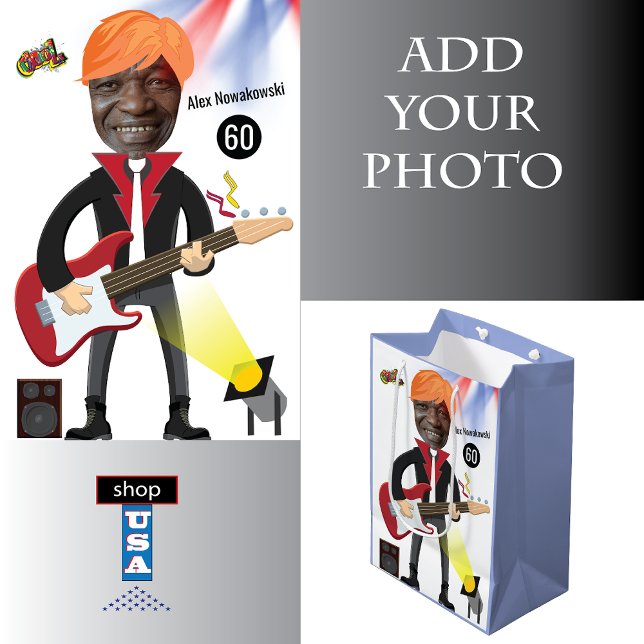 Sac Cadeau Moyen 60th Mens 🎸 🤣 Rockstar Anniversaire Guitare Funk (Créateur téléchargé)