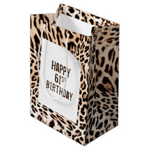 Sac Cadeau Moyen 61e Anniversaire Léopard Fourrure à imprimer Moyen