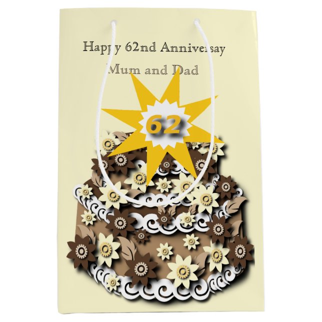 Sac Cadeau Moyen 62e anniversaire du Mariage (Devant)
