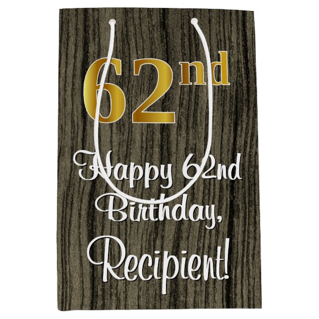Sac Cadeau Moyen 62e anniversaire : Elégant Faux Gold Look #, Faux  (Devant)