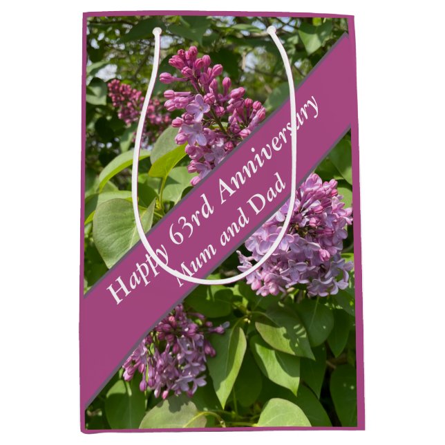Sac Cadeau Moyen 63e anniversaire Lilac modifiable (Devant)