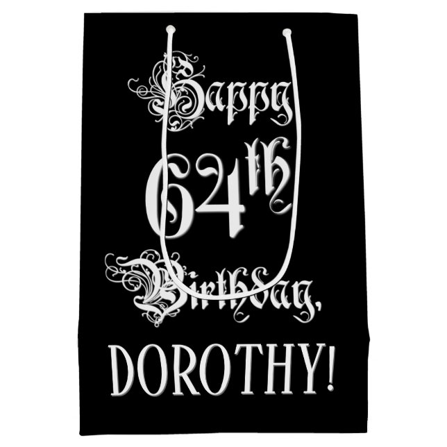Sac Cadeau Moyen 64e anniversaire : Fancy, Elegant Script + Nom per (Dos)
