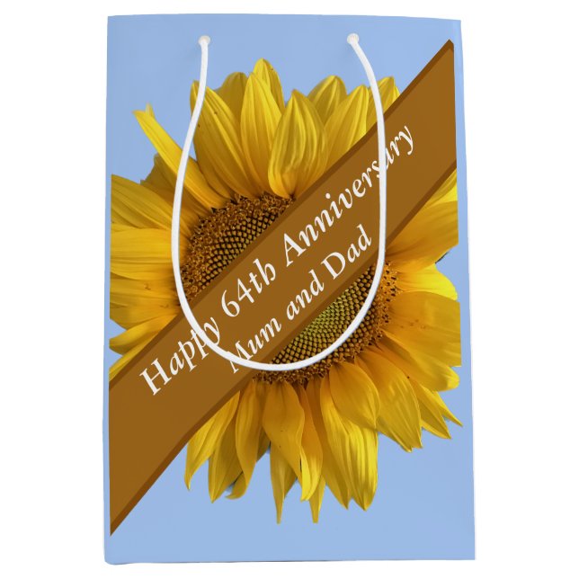 Sac Cadeau Moyen 64e anniversaire tournesol modifiable (Devant)