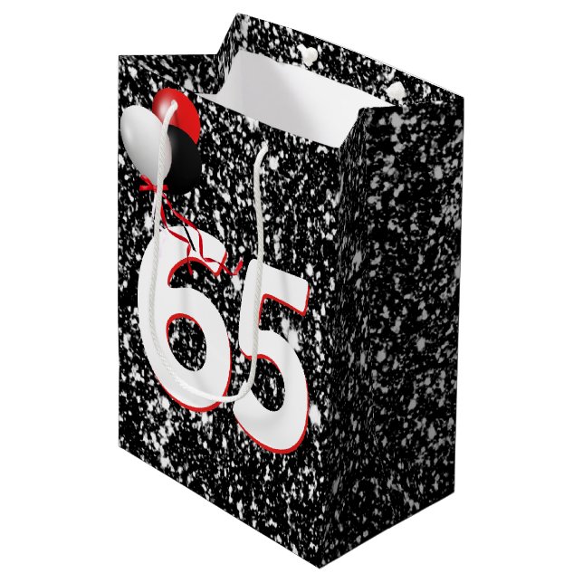 Sac Cadeau Moyen 65e anniversaire Ballons sur Parties scintillant n (Devant Angle)
