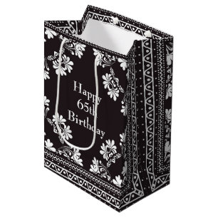 Sac Cadeau Moyen 65e anniversaire Bandanna noir et blanc