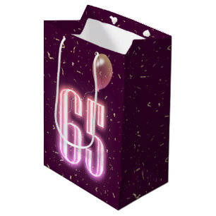 Sac Cadeau Moyen 65e anniversaire Neon Sign et Confetti