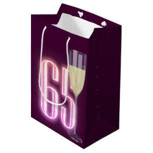 Sac Cadeau Moyen 65e anniversaire Neon signe avec vin