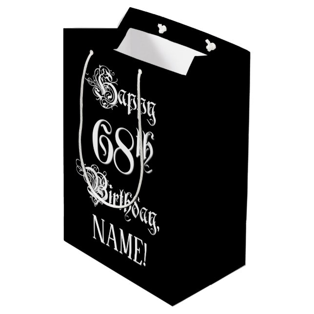 Sac Cadeau Moyen 68e anniversaire : fantaisie, élégant script + Nom (Dos Angle)
