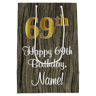 Sac Cadeau Moyen 69e anniversaire : Elégant Faux Gold Look #, Faux