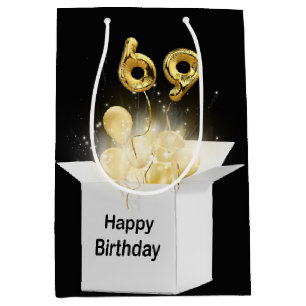 Sac Cadeau Moyen 69e Ballons d'anniversaire d'or en boîte blanche