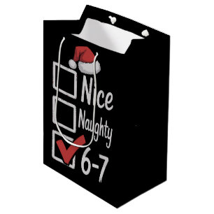 Sac Cadeau Moyen 6-7 Mème Nice Naughty 67 Noël Brain Rot Drôle