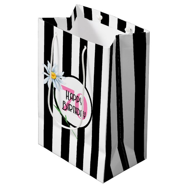 Sac Cadeau Moyen 70e Anniversaire Blancs Et Noirs (Devant Angle)
