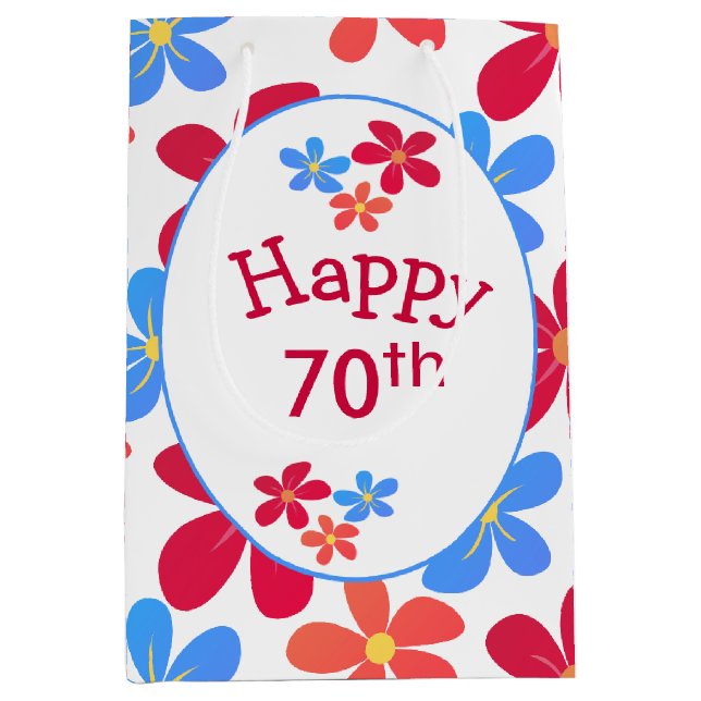 Sac Cadeau Moyen 70e anniversaire Marguerites en blanc (Devant)