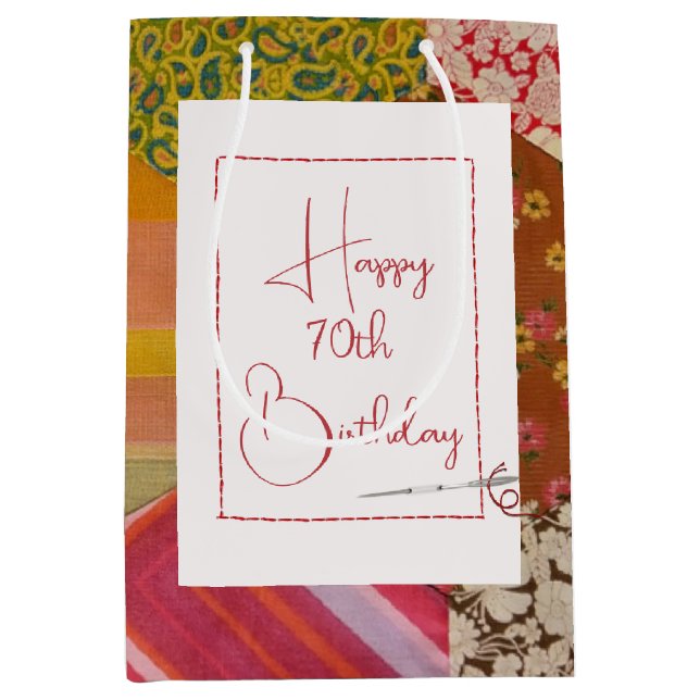 Sac Cadeau Moyen 70e anniversaire Motif de courtepointe avec aiguil (Devant)