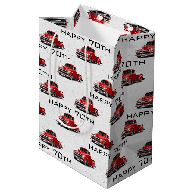 Sac Cadeau Moyen 70e anniversaire Retro Red Truck (Dos Angle)