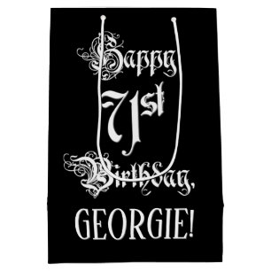 Sac Cadeau Moyen 71e anniversaire : Fancy, Elegant Script + Nom per