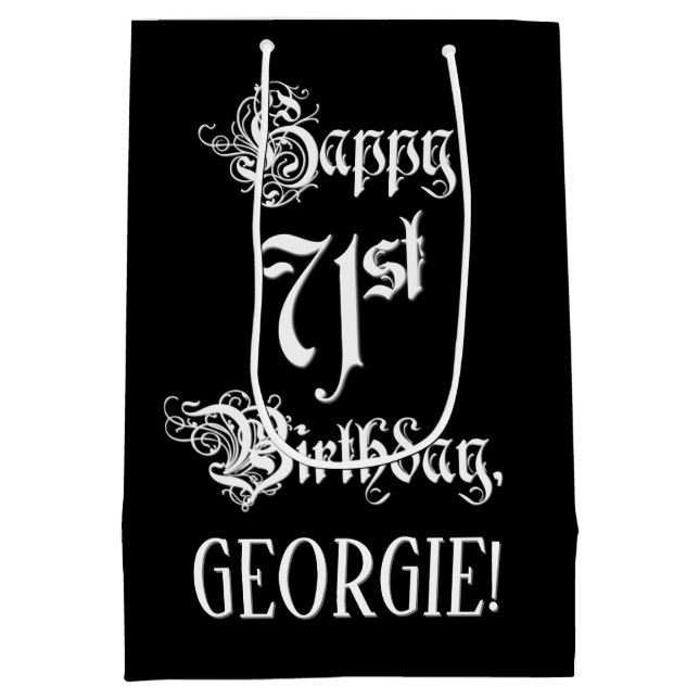 Sac Cadeau Moyen 71e anniversaire : Fancy, Elegant Script + Nom per (Dos)