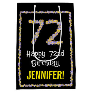 Sac Cadeau Moyen 72e anniversaire : Floral Flowers Numéro, Nom pers