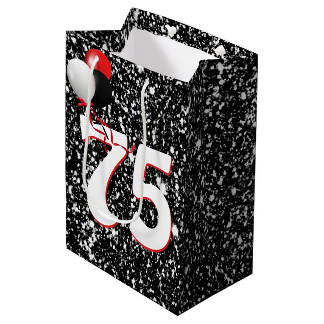 Sac Cadeau Moyen 75e anniversaire Ballons sur Parties scintillant n (Devant Angle)