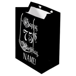 Sac Cadeau Moyen 75e anniversaire : Fancy, Elegant Script + Nom per