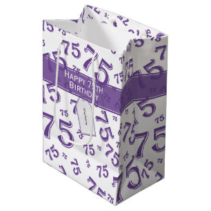 Sac Cadeau Moyen 75e Joyeux anniversaire violet/blanc Motif numériq