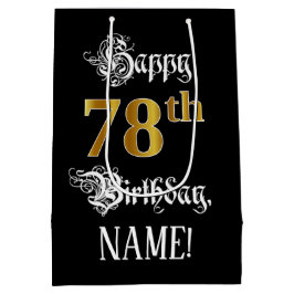 Sac Cadeau Moyen 78e anniversaire ~ Script fantaisie; Faux Gold Loo
