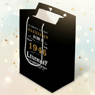 Sac Cadeau Moyen 80e anniversaire 1946 Ajouter un nom Légende Noir