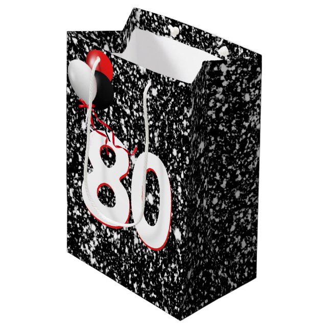 Sac Cadeau Moyen 80e anniversaire Ballons sur Parties scintillant n (Devant Angle)