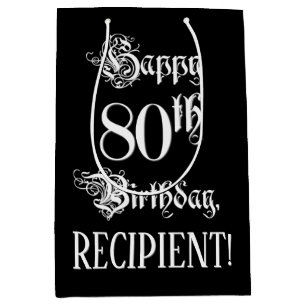 Sac Cadeau Moyen 80e anniversaire : écriture élégante et fantaisie 