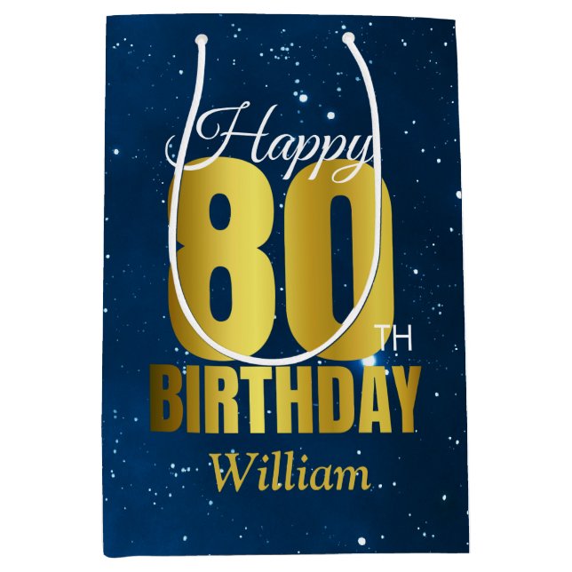 Sac Cadeau Moyen 80e anniversaire Typographie de l'espace bleu (Devant)