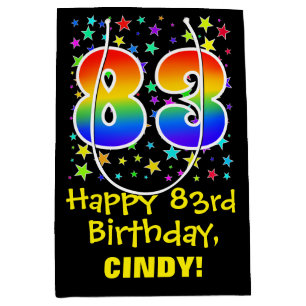 Sac Cadeau Moyen 83e anniversaire : Colorful Stars Motif & Rainbow 