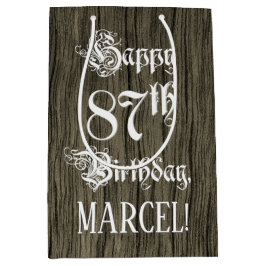 Sac Cadeau Moyen 87ème anniversaire : fantaisie, Faux Wood Look + N