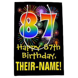 Sac Cadeau Moyen 87ème anniversaire : Fun Fireworks Motif + Rainbow