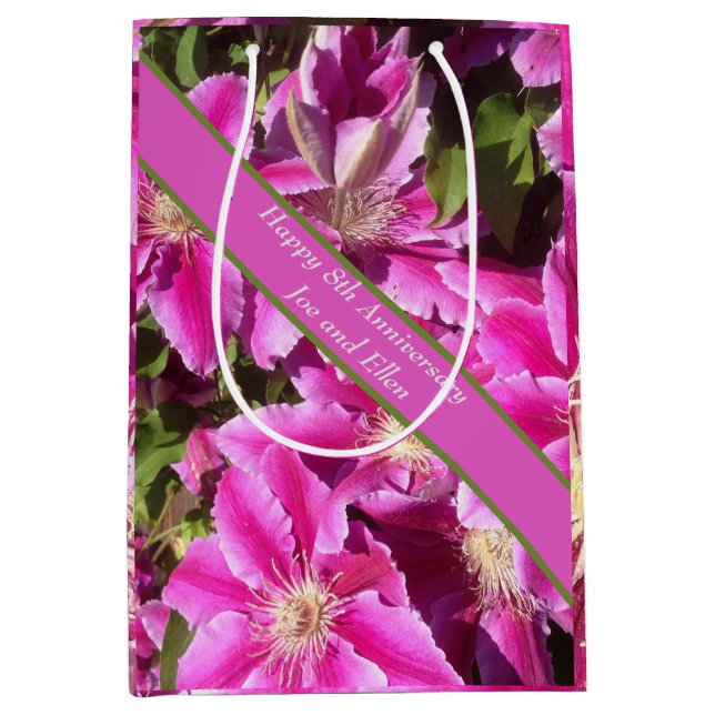 Sac Cadeau Moyen 8e anniversaire, Clematis rose (Devant)