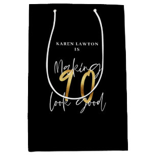 Sac Cadeau Moyen 90 ans d'or