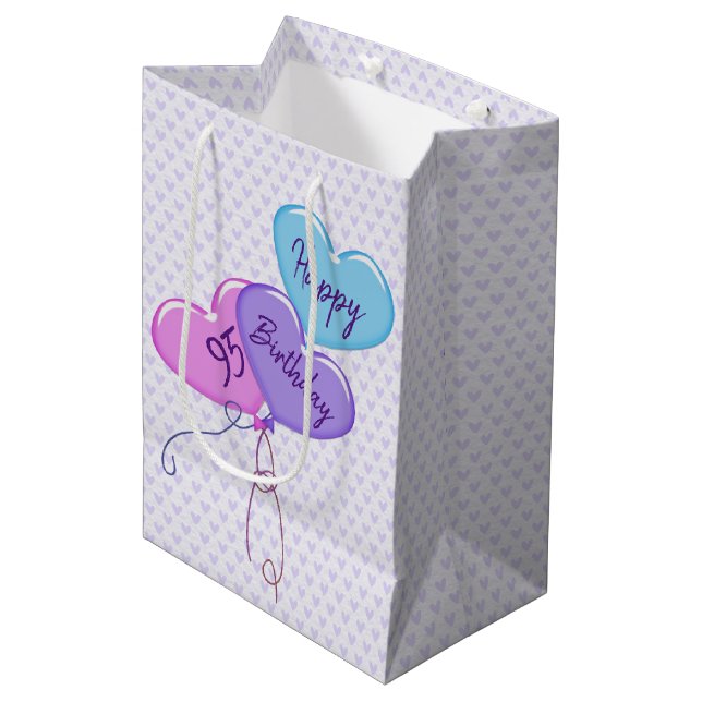 Sac Cadeau Moyen 95e anniversaire Ballons et coeurs (Devant Angle)