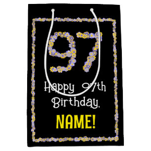 Sac Cadeau Moyen 97e anniversaire : Floral Flowers Numéro, Nom pers