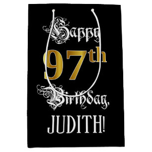 Sac Cadeau Moyen 97e anniversaire ~ Script fantaisie; Faux Gold Loo