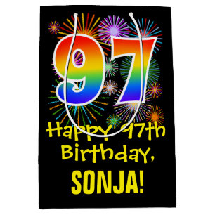 Sac Cadeau Moyen 97ème anniversaire : Fun Fireworks Motif + Rainbow